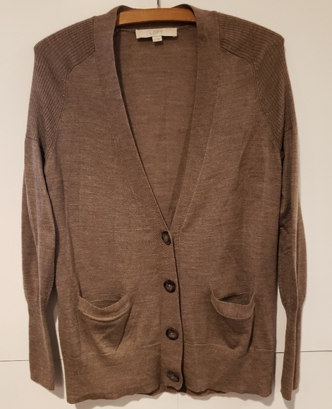 LOFT Sweaters - LOFT Wool Blend Light Brown Boyfriend Cardigan
